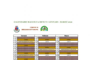 Calendario raccolta rifiuti - Gennaio-Marzo 2026